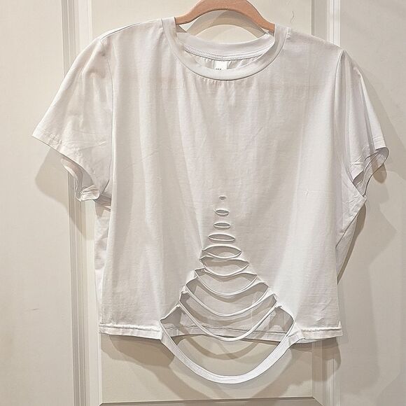 Shein Slashed Crewneck S/S Top- White - Picture 5 of 6